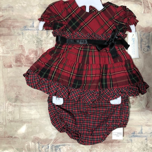 Baby Girl American Living 3 Piece Outfit Red Plaid - Picture 2 of 5